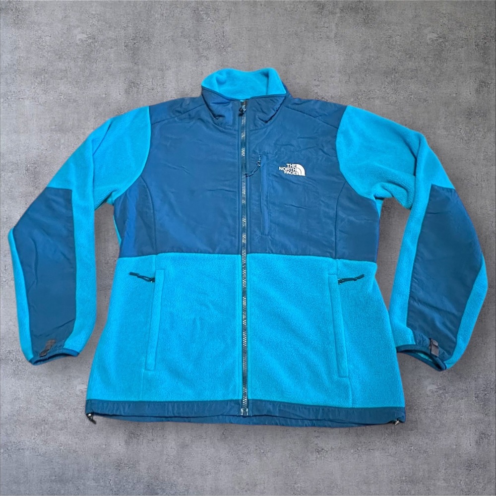 The North Face Women Polartec Recycled Fleece Jacket Teal/Blue Full Zip Size L/G